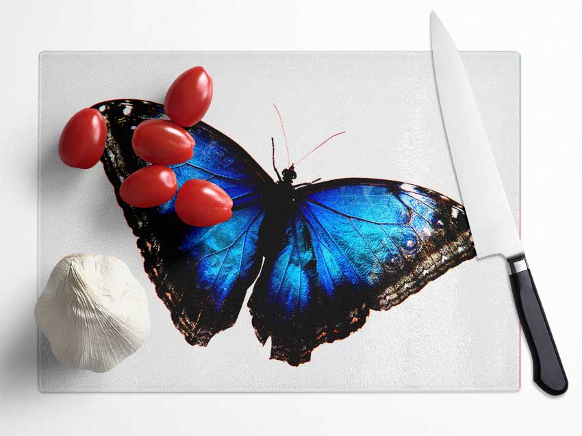 Diamond Blue Butterfly Wings Glass Chopping Board