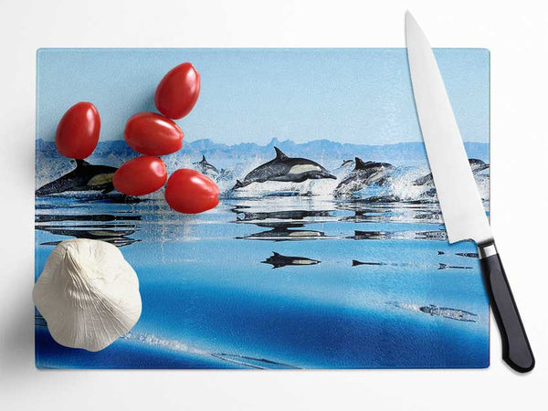 Dolphins In The Sea Glass Chopping Board