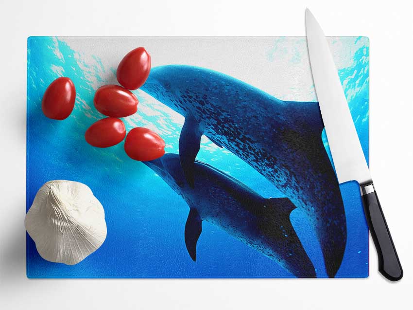 Dolphins Under The Sea Glass Chopping Board