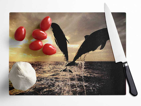 Double Dolphin Jump Glass Chopping Board