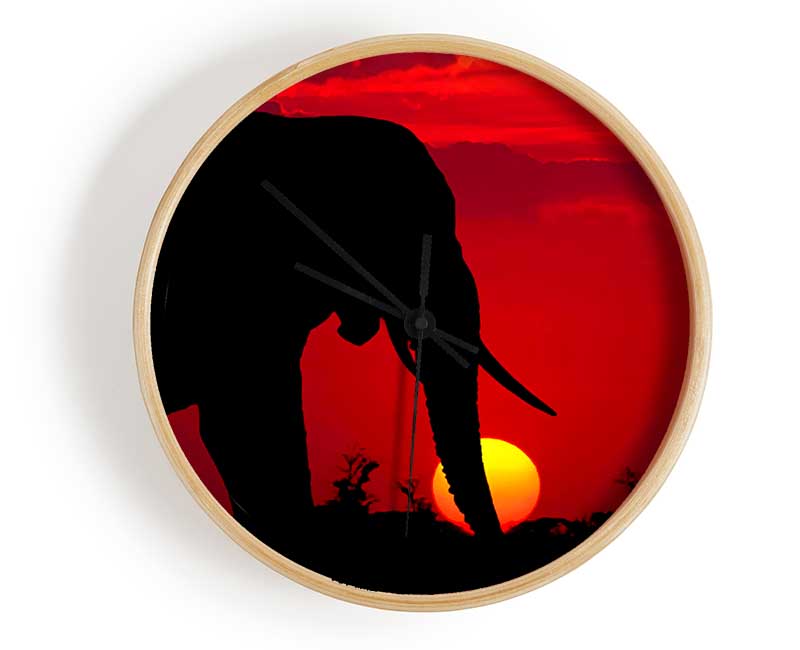 Elephant At Sundown Clock - Wallart-Direct UK