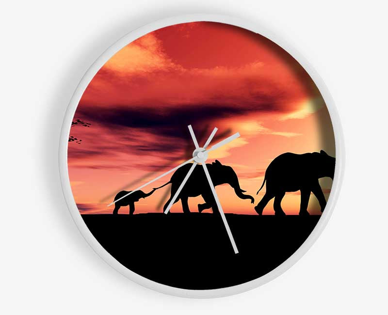 Elephant Family Sunset Clock - Wallart-Direct UK