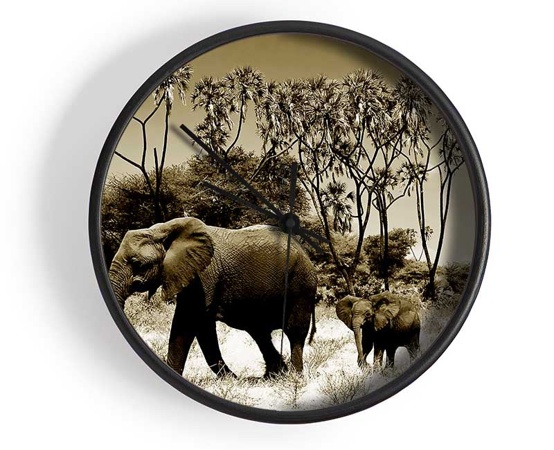 Elephant Family Clock - Wallart-Direct UK