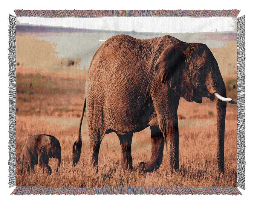 Elephant Mother And Baby Woven Blanket