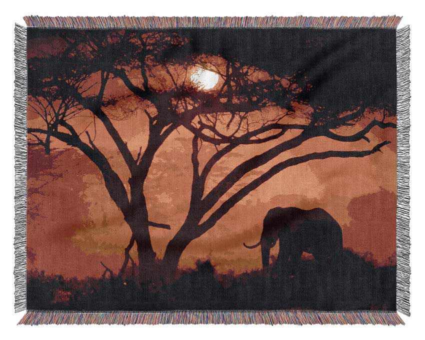 Elephant Safari Sunrise Woven Blanket