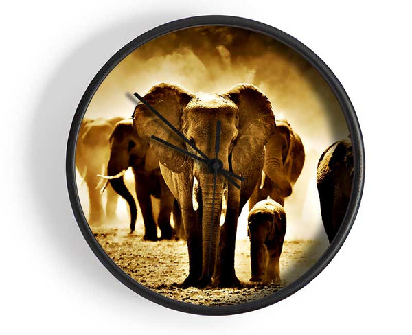 Elephant Stampede Clock - Wallart-Direct UK