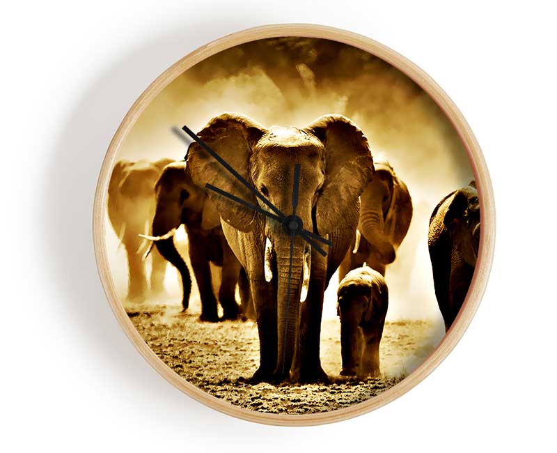 Elephant Stampede Clock - Wallart-Direct UK