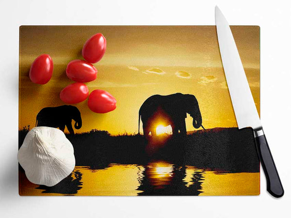 Elephants Watering Hole Glass Chopping Board