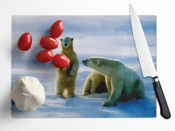 Family Of Polar Bears Glass Chopping Board