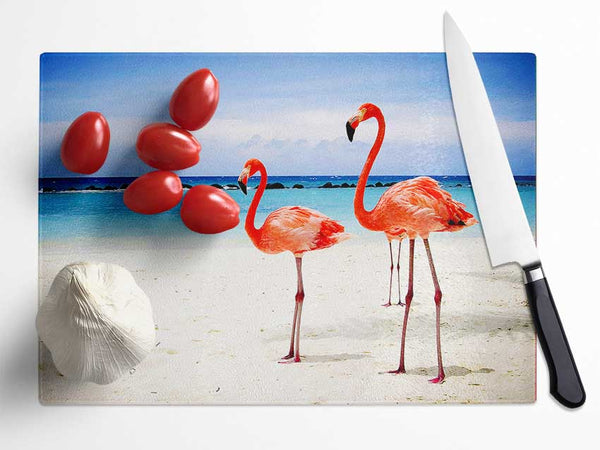 Flamingo Paradise Glass Chopping Board