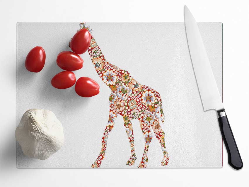 Flower Giraffe Glass Chopping Board