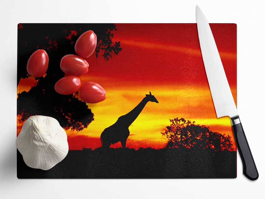 Giraffe At Dawn Glass Chopping Board