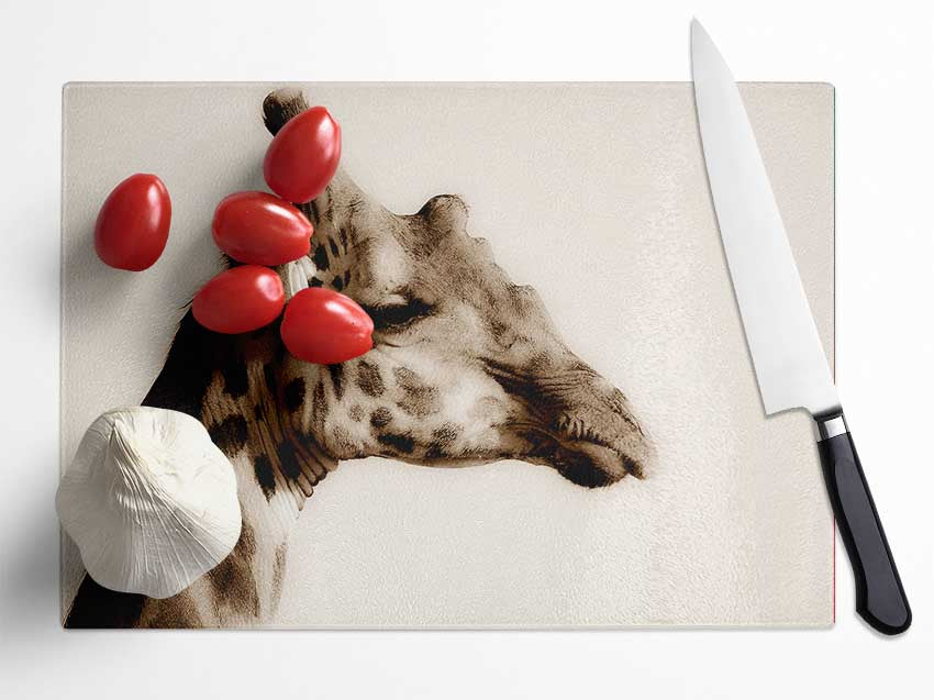 Giraffe Head Stare Glass Chopping Board