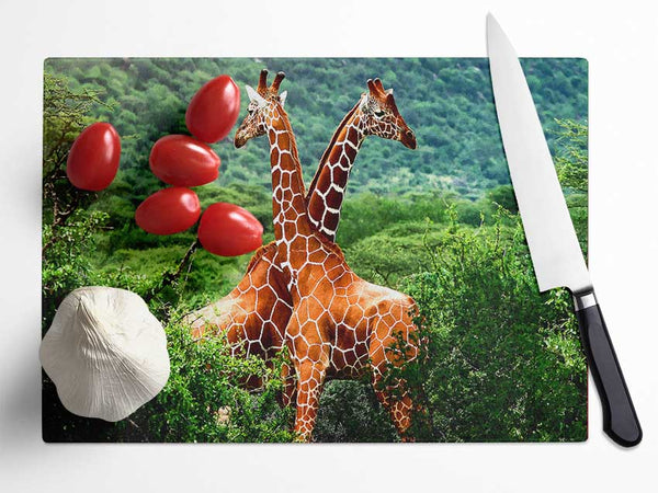 Giraffes Africa Glass Chopping Board