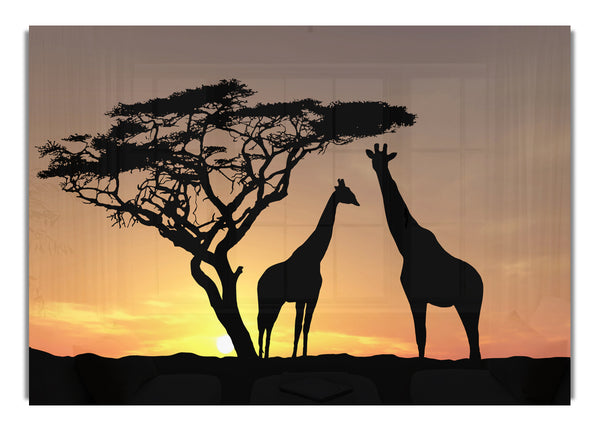 Giraffes At Sunset