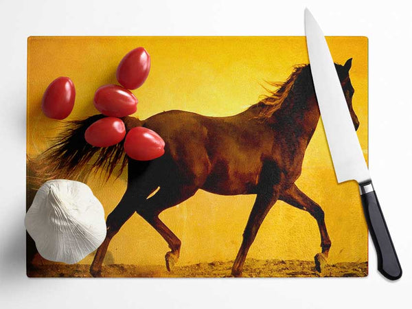 Horse In Golden Sunlight Glass Chopping Board