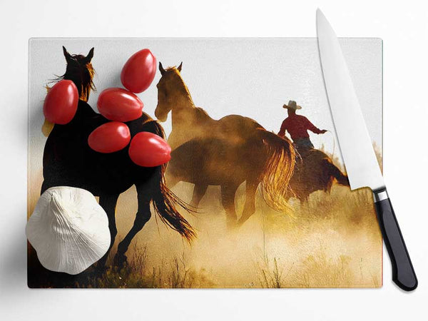 Horses-Running At Sunset Glass Chopping Board