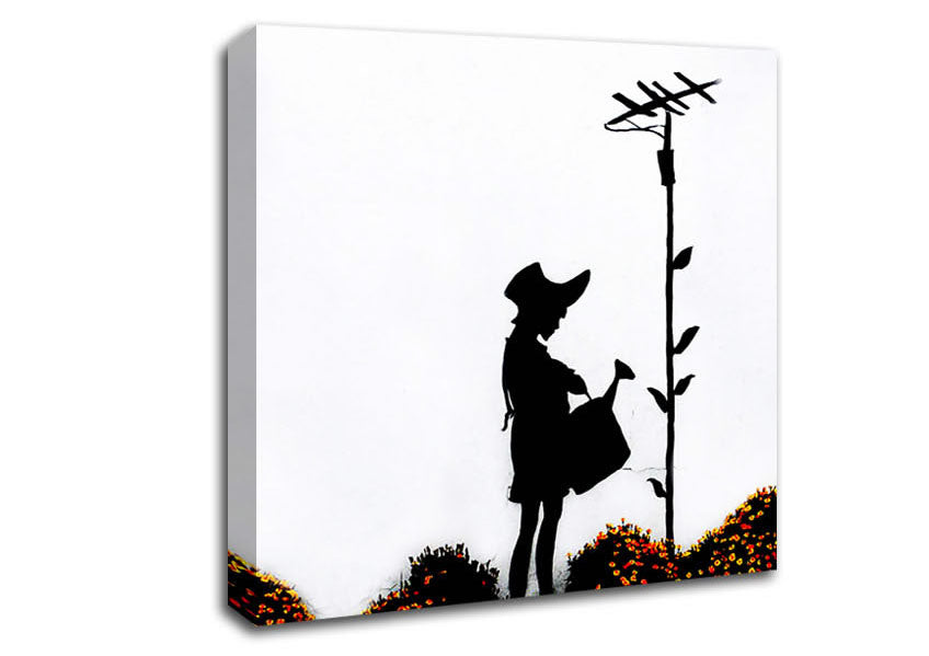 Picture of Watering Can Girl Square Canvas Wall Art