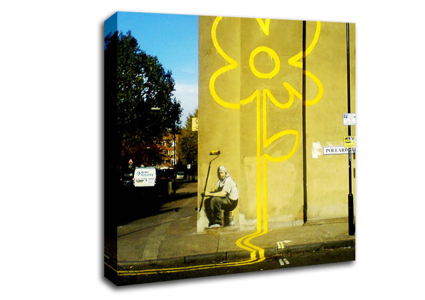 Picture of Yellow Flower Lines Square Canvas Wall Art