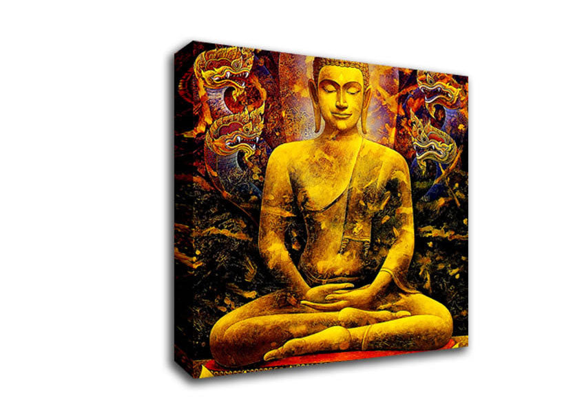 Picture of Meditating Buddha Dragons Square Canvas Wall Art