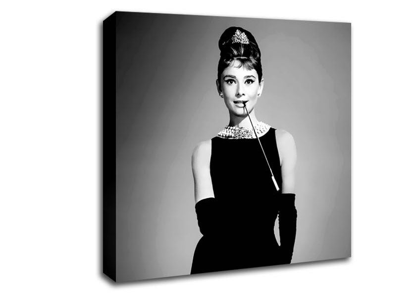 Picture of Audrey Hepburn Cigarette Breakfast At Tiffanys Square Canvas Wall Art