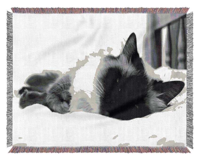 Its A Cats Life B n W Woven Blanket