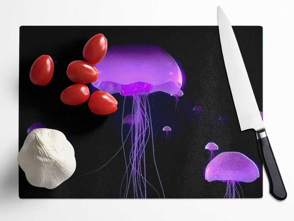 Jellyfish Lights Up The Ocean Glass Chopping Board