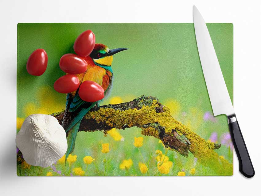 Kingfisher Wild Flowers Glass Chopping Board