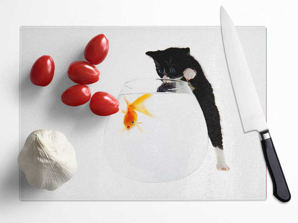 Kitten Fish Bowl Glass Chopping Board