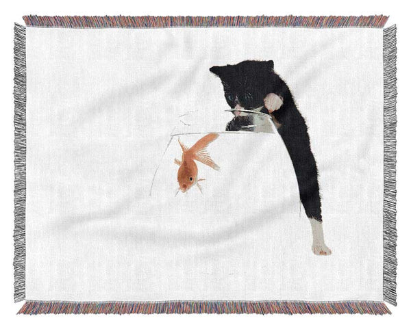 Kitten Fish Bowl Woven Blanket