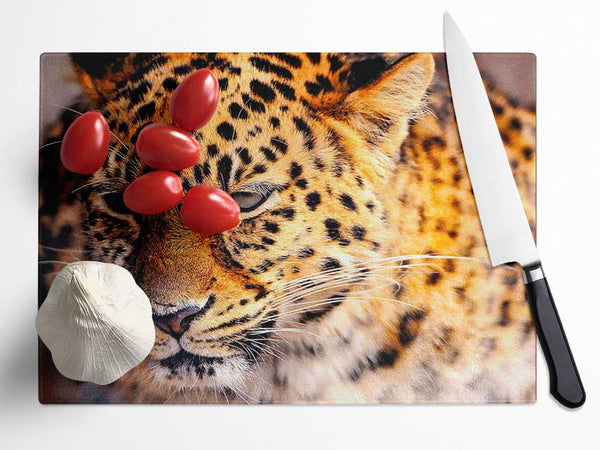 Leopard Close Up Glass Chopping Board