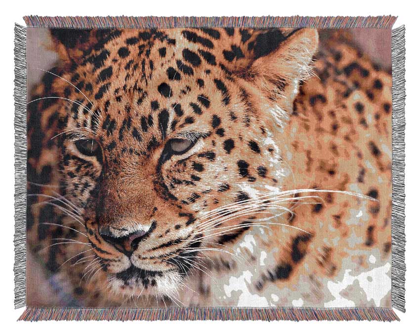 Leopard Close Up Woven Blanket