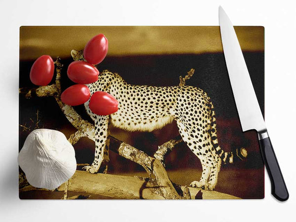 Leopard Perch Sepia Glass Chopping Board