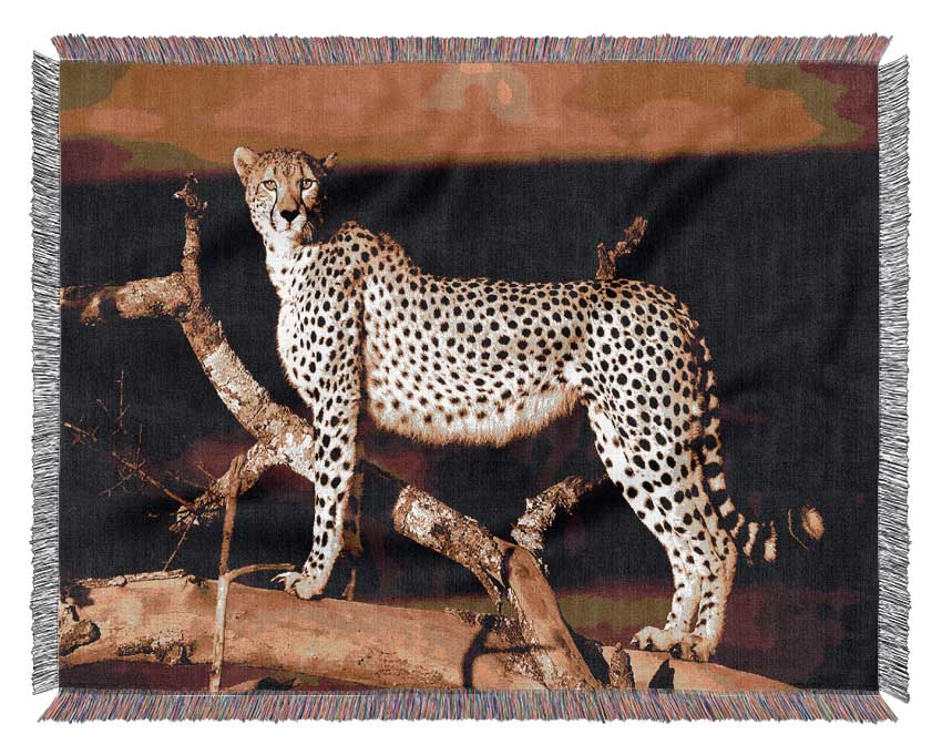 Leopard Perch Sepia Woven Blanket