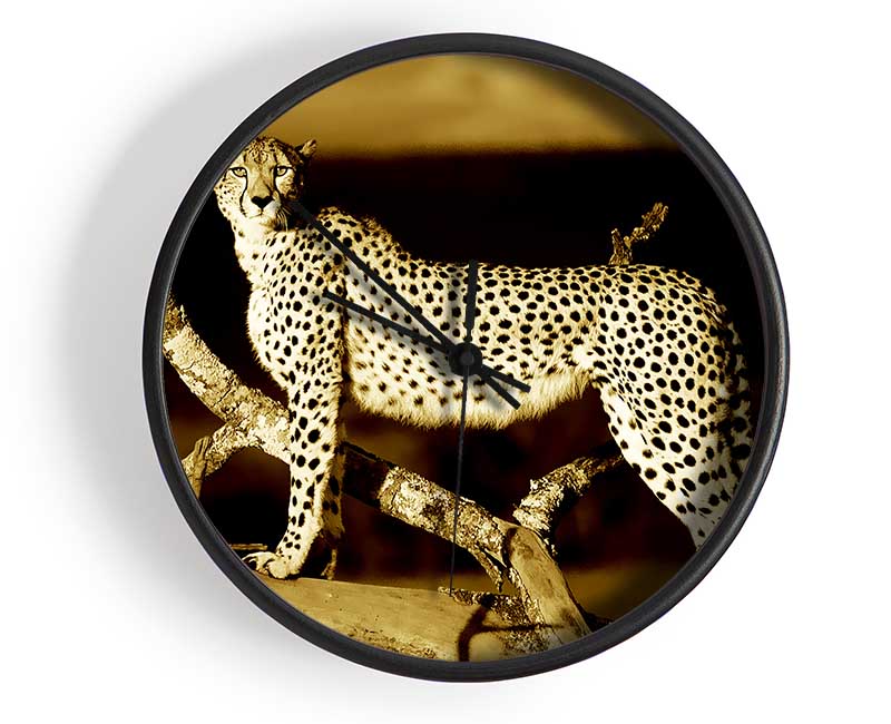 Leopard Perch Sepia Clock - Wallart-Direct UK