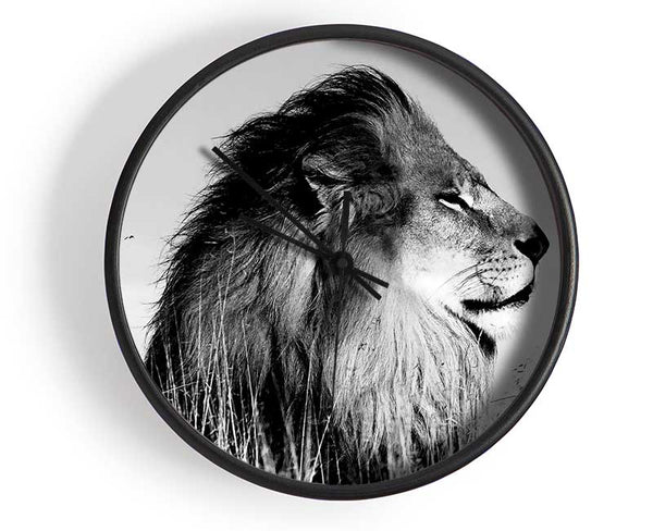 Lion On Watch Black n White Clock - Wallart-Direct UK