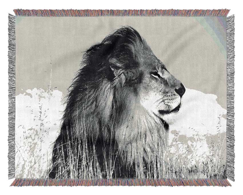 Lion On Watch Black n White Woven Blanket