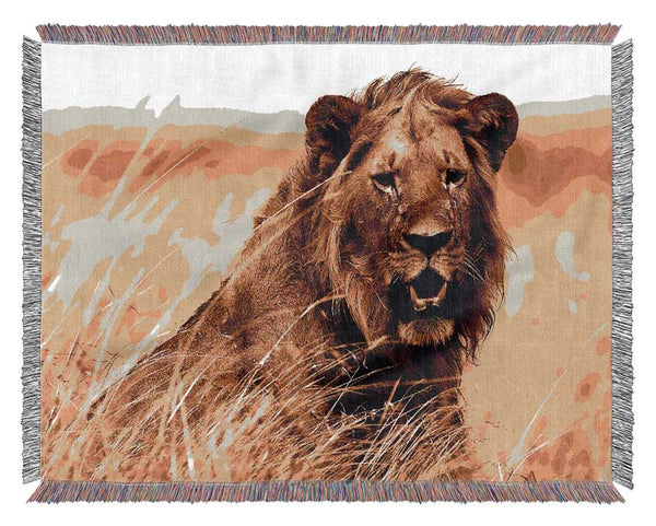 Lion Watching Out For Dinner Woven Blanket