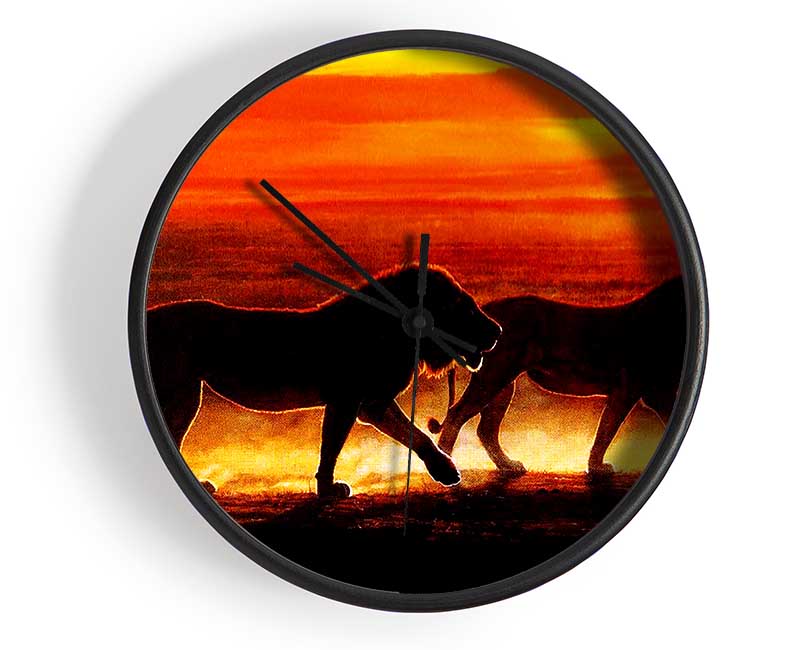 Lions On The Hunt Clock - Wallart-Direct UK