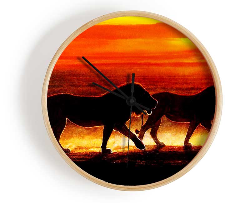 Lions On The Hunt Clock - Wallart-Direct UK