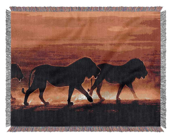 Lions On The Hunt Woven Blanket