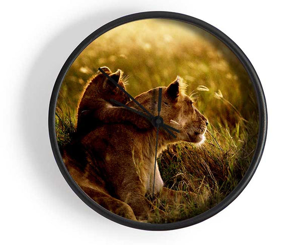 Lioness And Cub Clock - Wallart-Direct UK