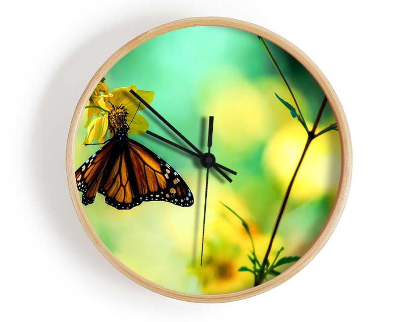 Monarch Butterfly On A Yellow Flower Clock - Wallart-Direct UK