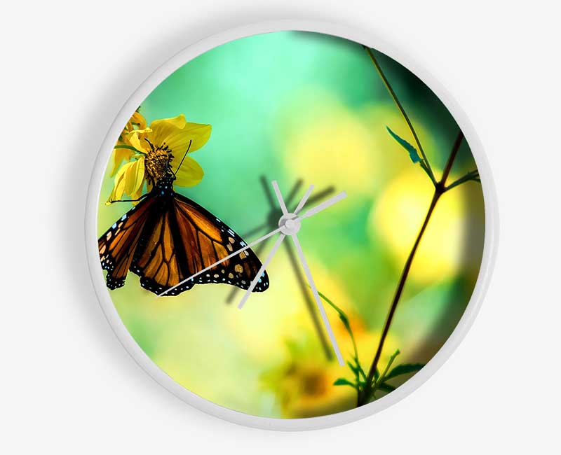 Monarch Butterfly On A Yellow Flower Clock - Wallart-Direct UK