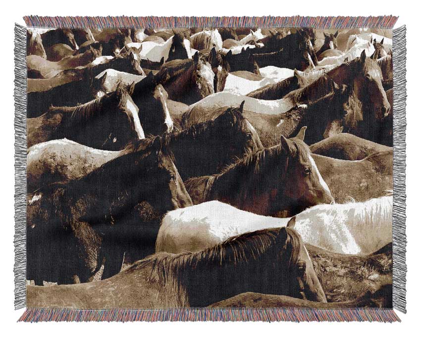 Ocean Of Horses Woven Blanket