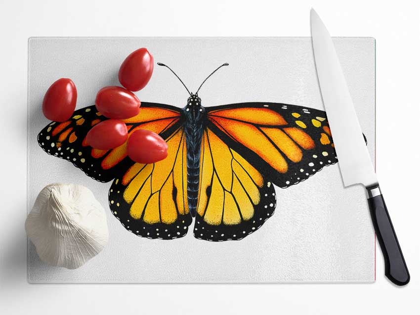 Orange Butterfly Wings Glass Chopping Board