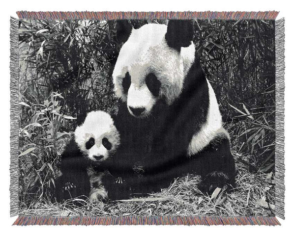 Panda Mother And Baby Woven Blanket