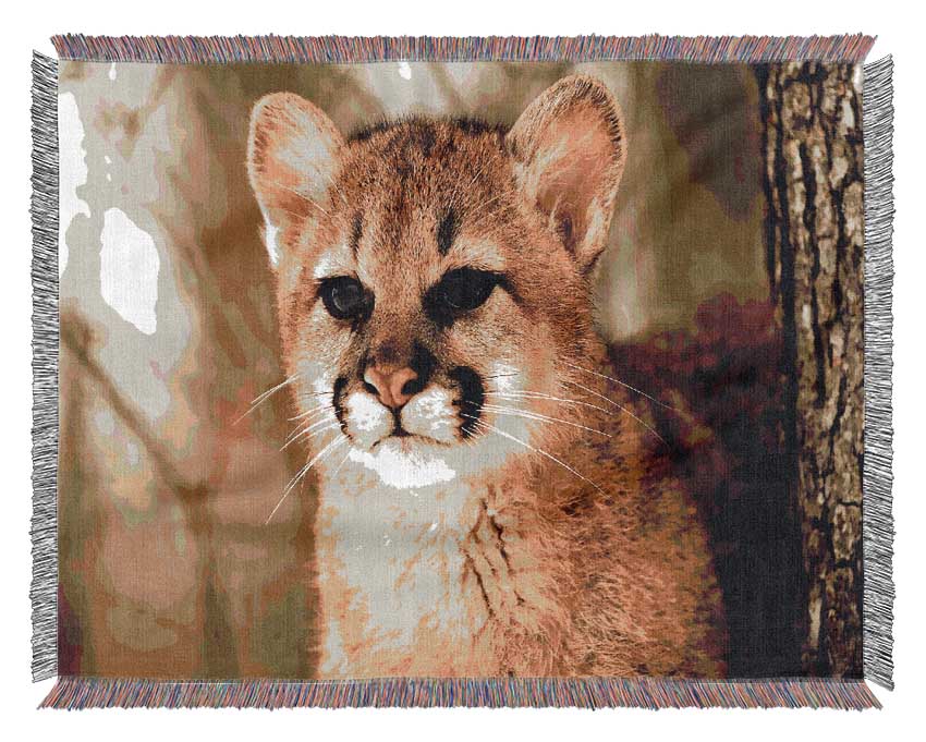 Panther In The Woodland Woven Blanket