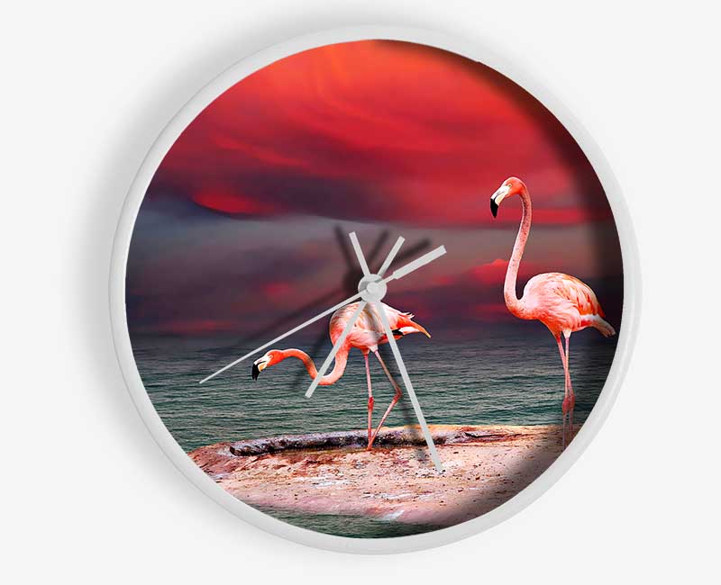 Pink Flamingo Ocean Clock - Wallart-Direct UK