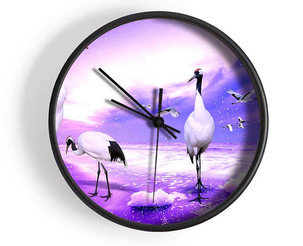 Red Crowned Cranes Japan Clock - Wallart-Direct UK